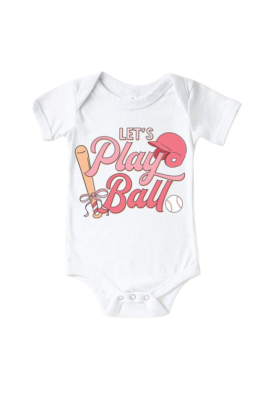 Let's Play Ball Pink Graphic Bodysuit & Kids Tee | White