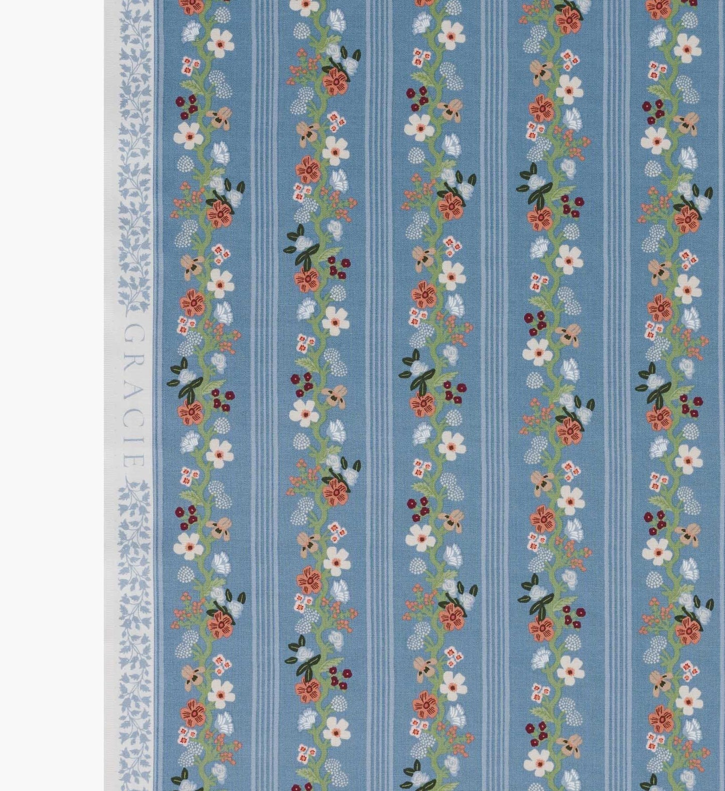 Floral Trellis Stripe Cotton Fabric - Slate