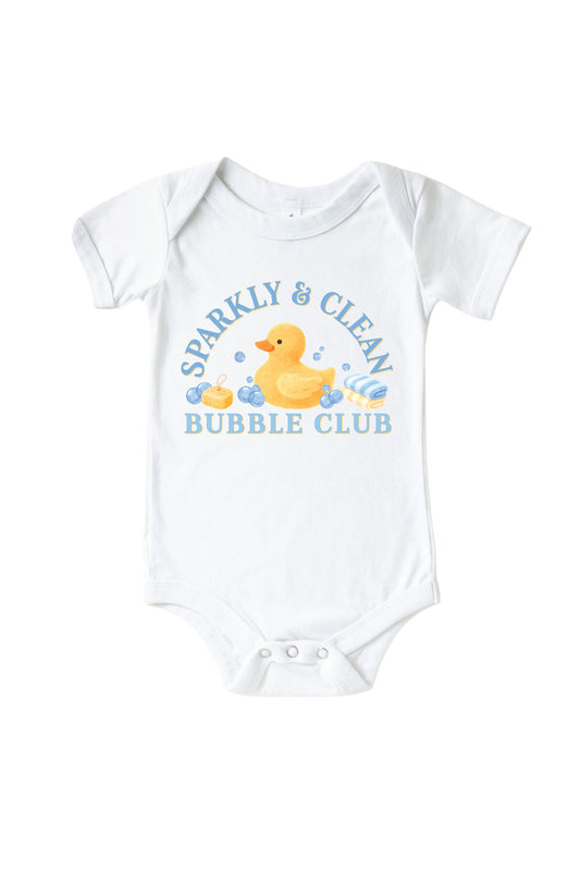 Bubble Club Blue Graphic Bodysuit & Kids Tee | White