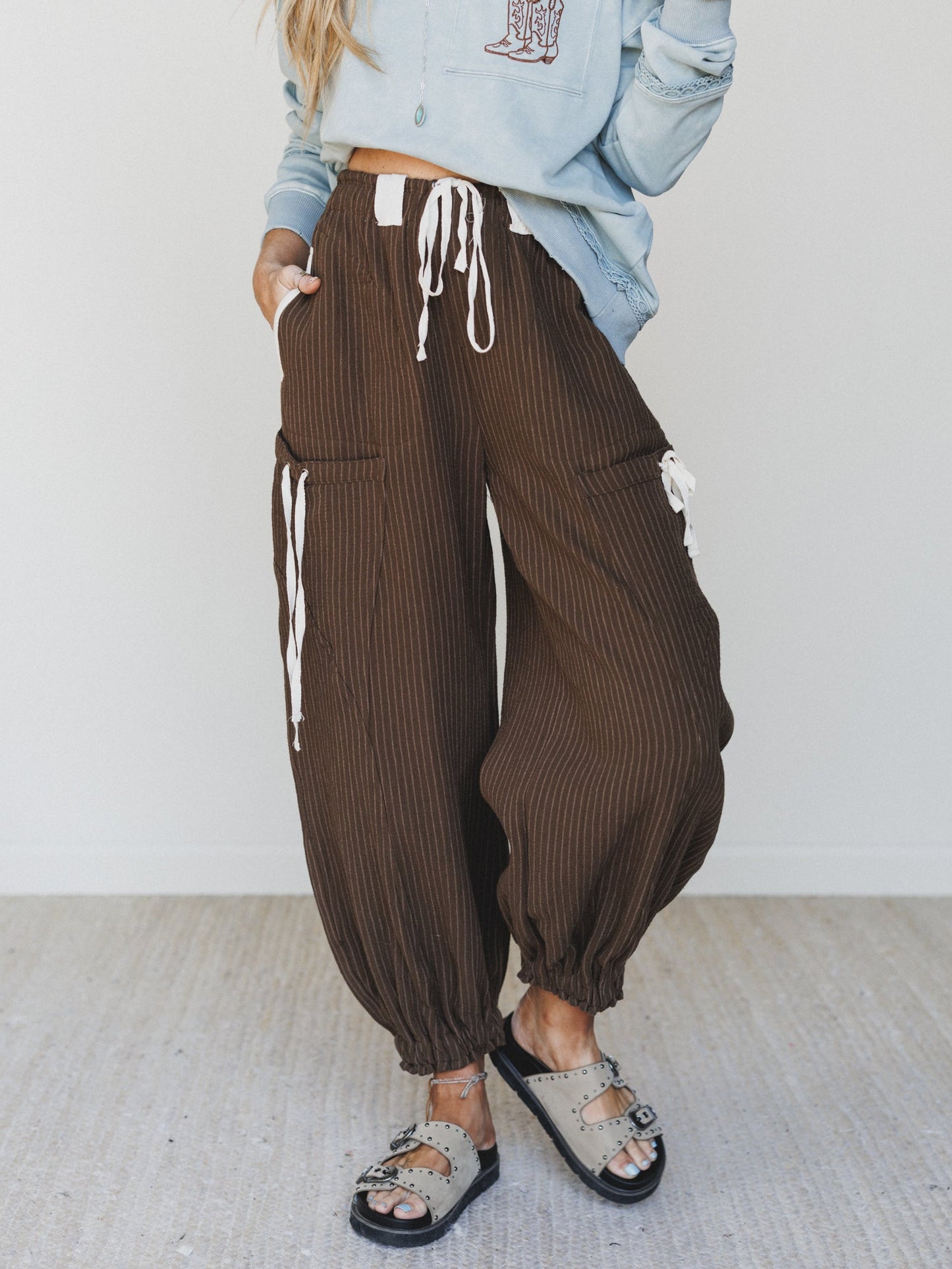 Ahoy Boho Striped Joggers - Chocolate - Pre Order