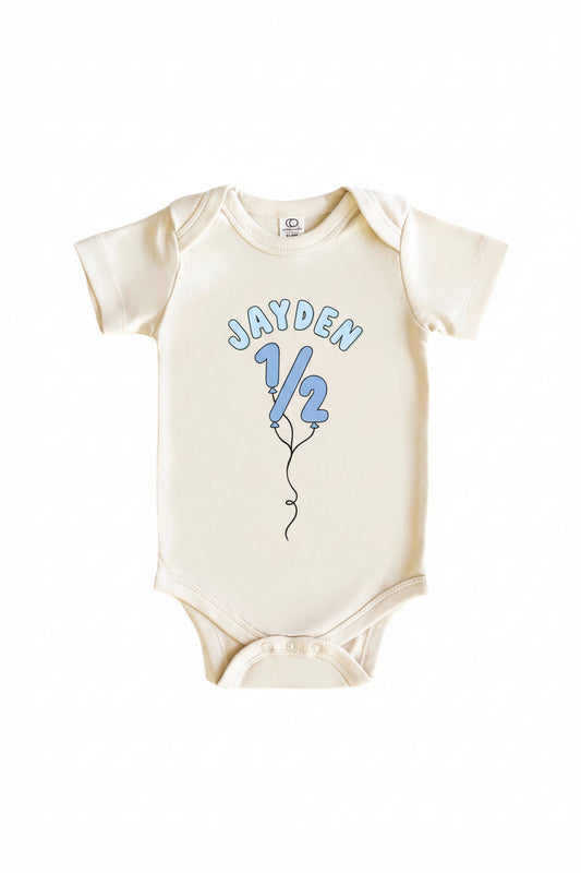 Personalized Blue Birthday Graphic Bodysuit & Kids Tee | Natural