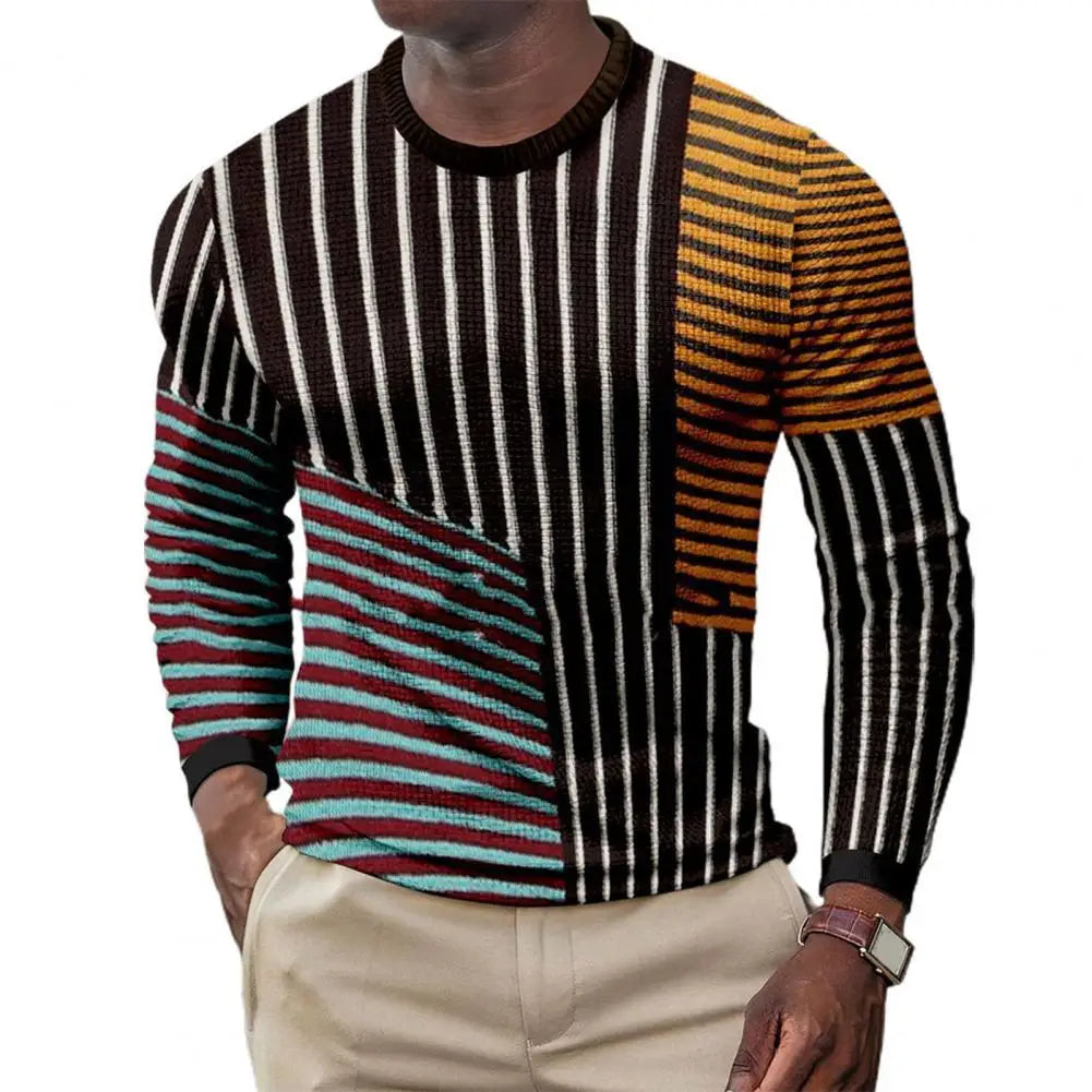 Practical Men Sport Shirts Stylish Anti-deform Men Sweater Patchwork Long Sleeve Pullover Sweater