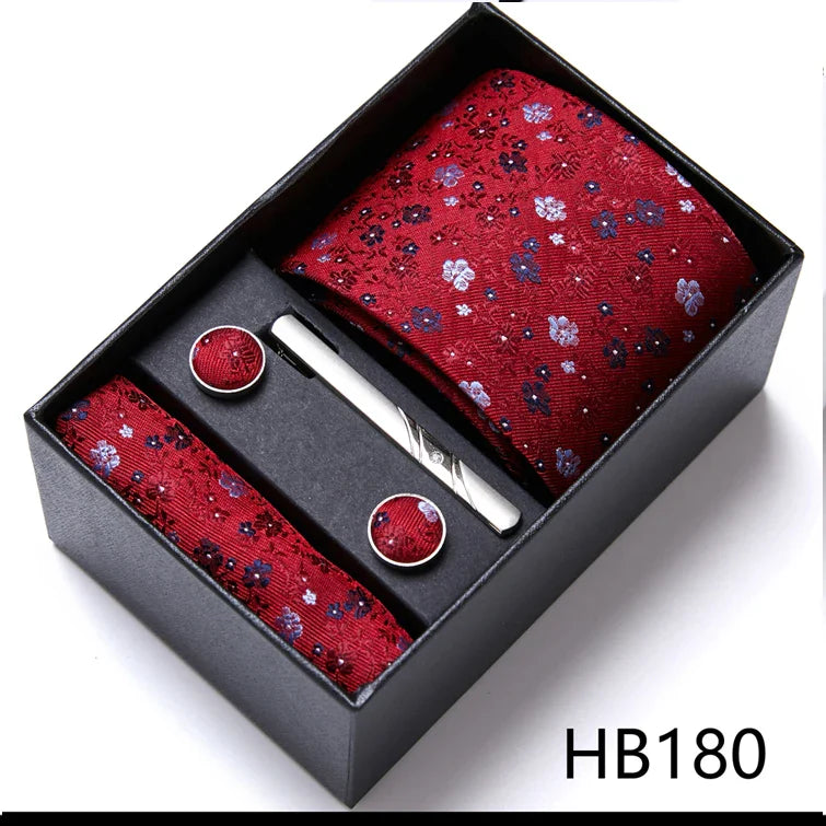 Jacquard Fashion Brand Tie Pocket Squares Set For Men Tie Handkerchief Cufflink Necktie Gift Box Fit Wedding Holiday Workplace