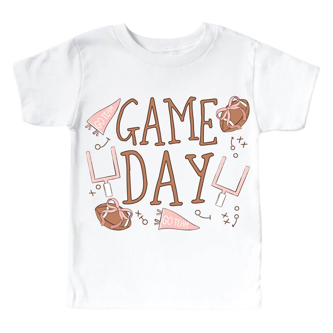 Game Day Pink Graphic Bodysuit & Kids Tee | White