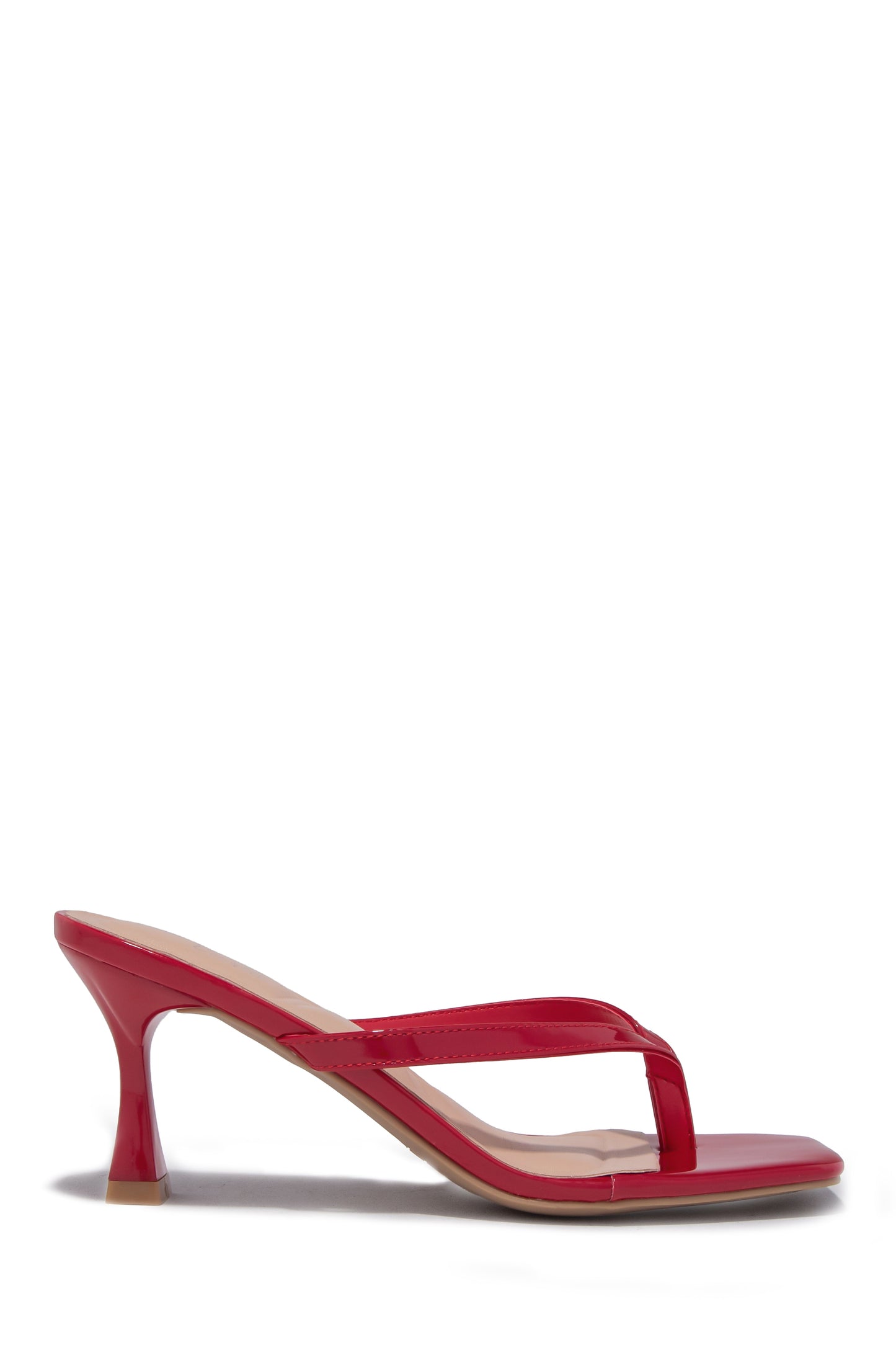 Angelie Mid Heel Thong Mules - Red Patent
