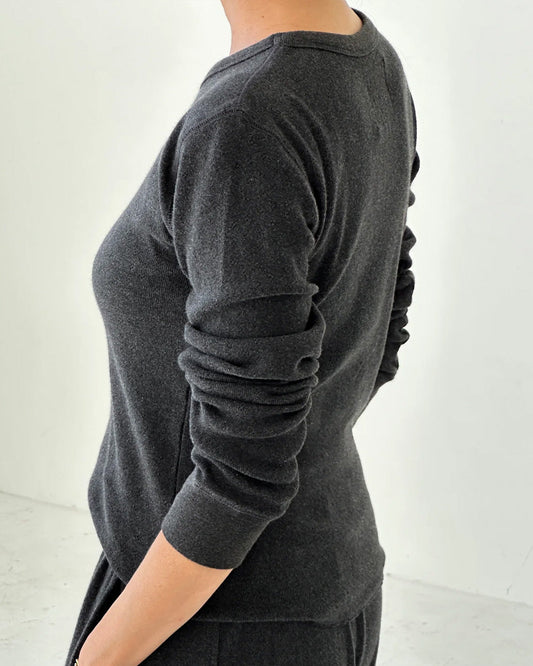 Pointelle Fundamental Tee - Charcoal
