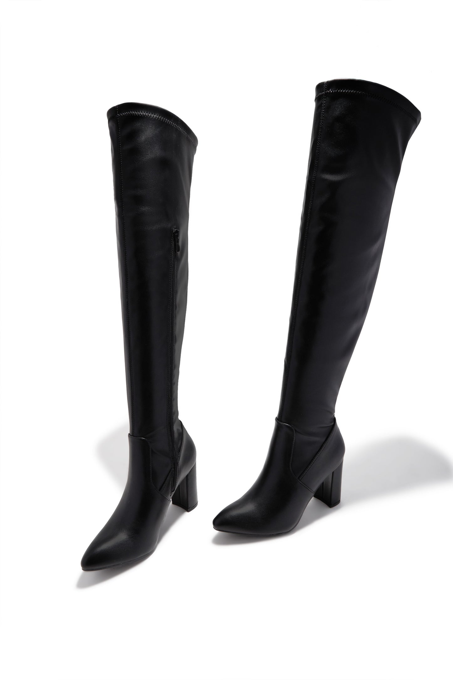 Adeline Chunky Heel Over The Knee Boots - Black