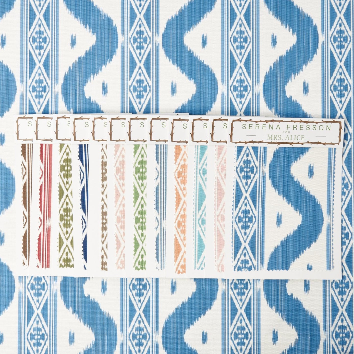 French Blue Ikat Stripe Fabric
