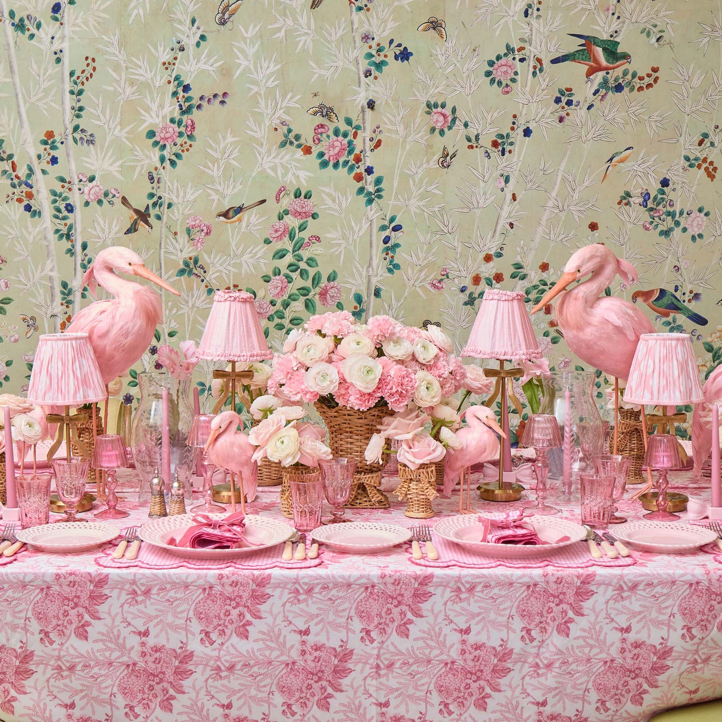 Tall Marilyn Bow Rechargeable Lamp with Pale Pink Silk Frilled Shade (18cm)