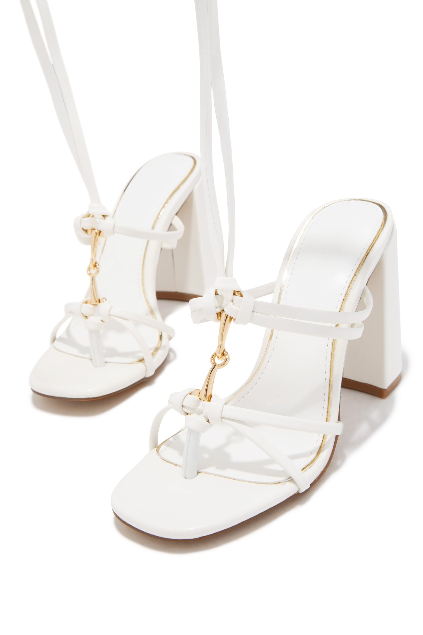 VIP Strut Lace Up Chunky Heels - White