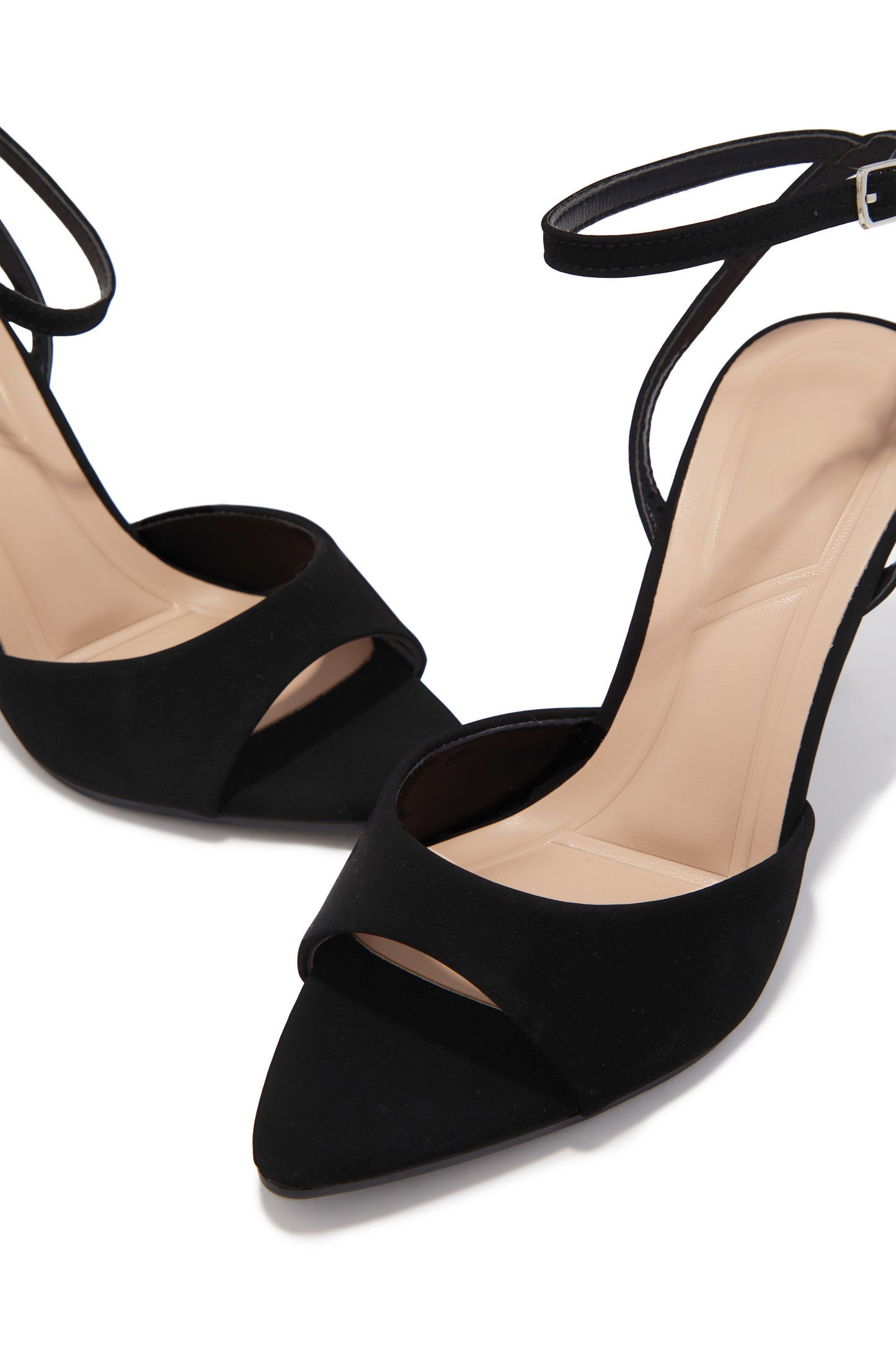 Melissa Ankle Strap Single Sole Heels - Black Nubuck