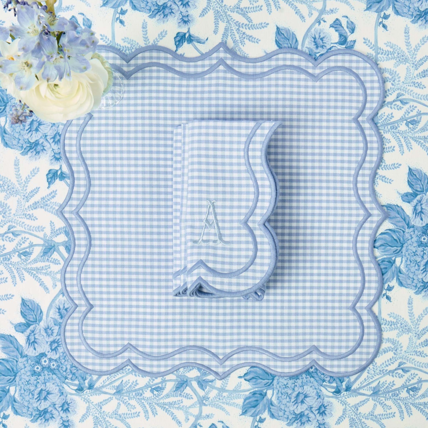Blue Eloise Gingham Placemats & Napkins (Set of 4)