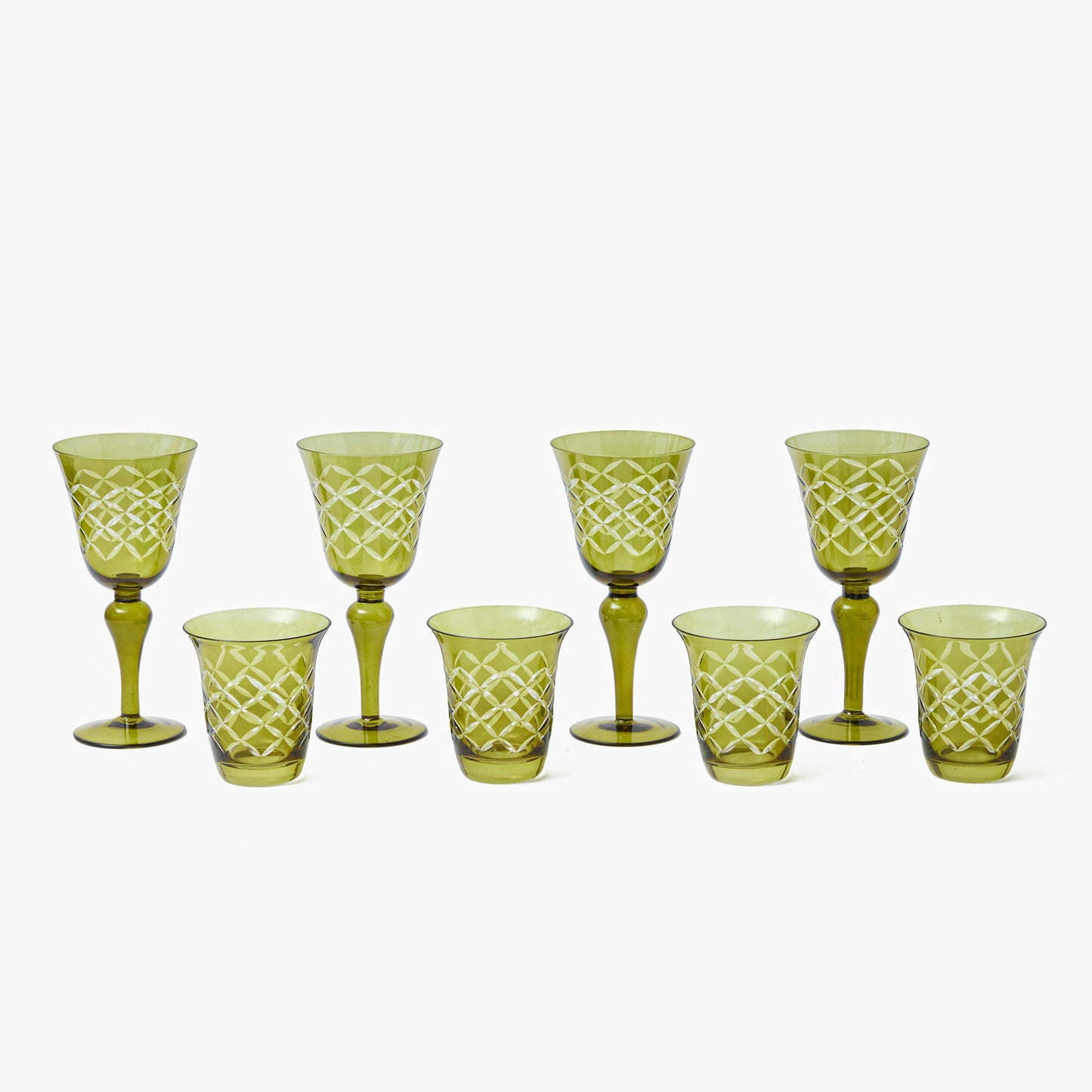 Olive Engraved Glassware (Set of 8)