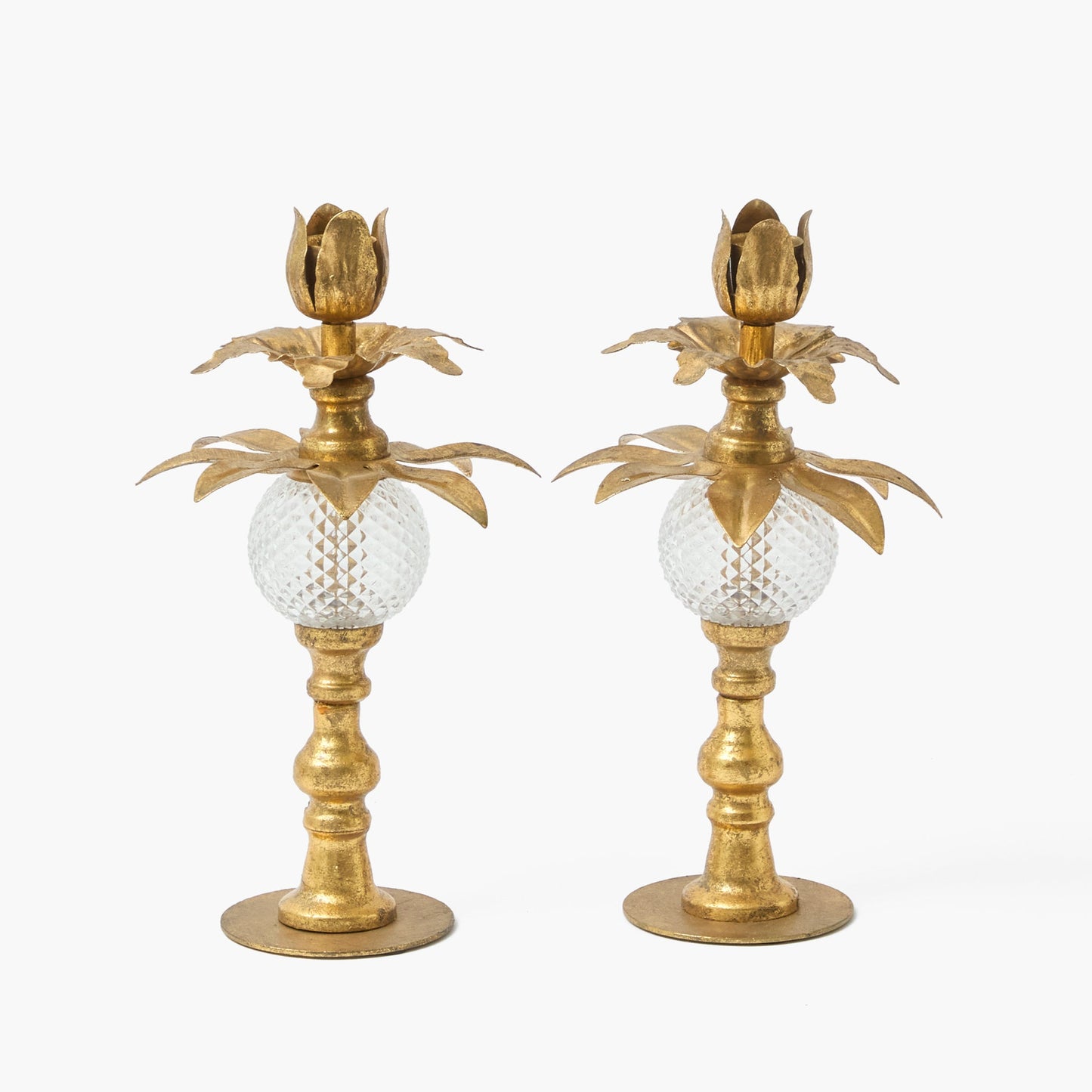 Antique Gold Palm Candle Holders (Pair)