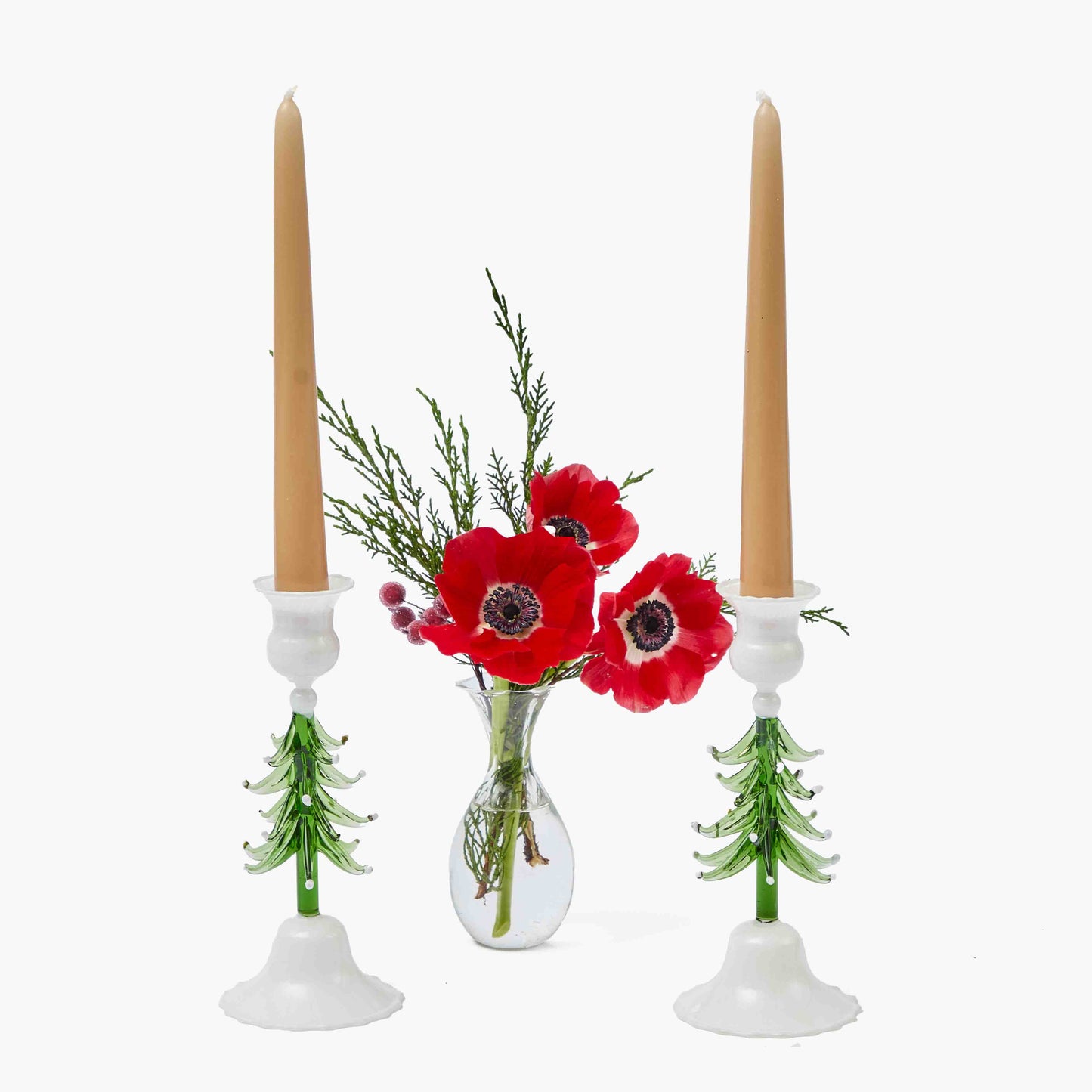 Christmas Tree Glass Candle Holder (Pair)