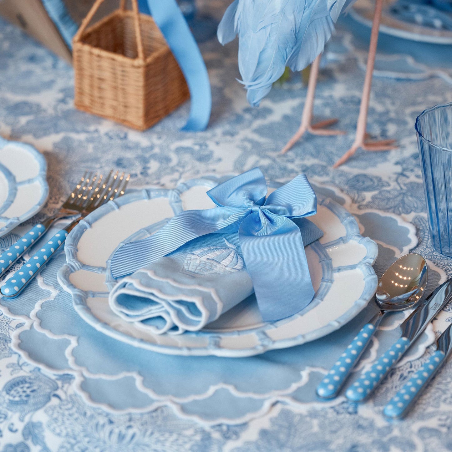 Blue Melamine Bamboo Dinner & Starter Plates (Set of 8)