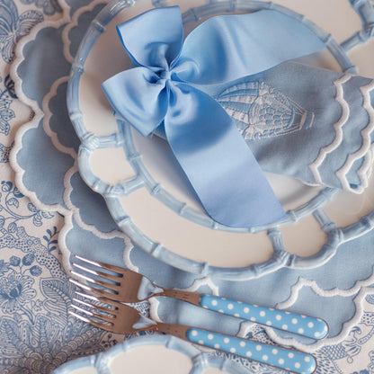 Blue Melamine Bamboo Dinner & Starter Plates (Set of 8)