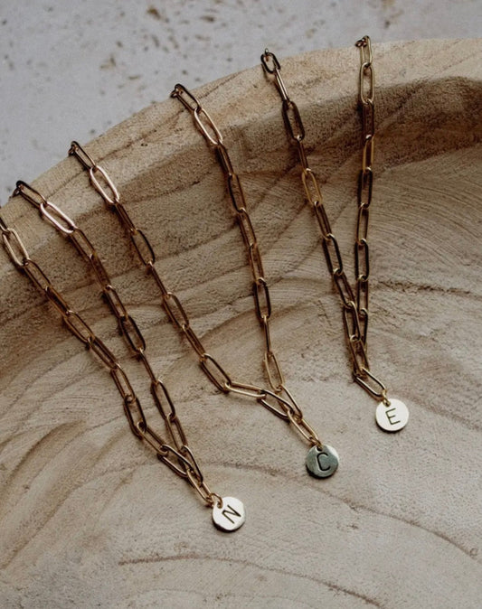 letter paperclip chain necklace - e