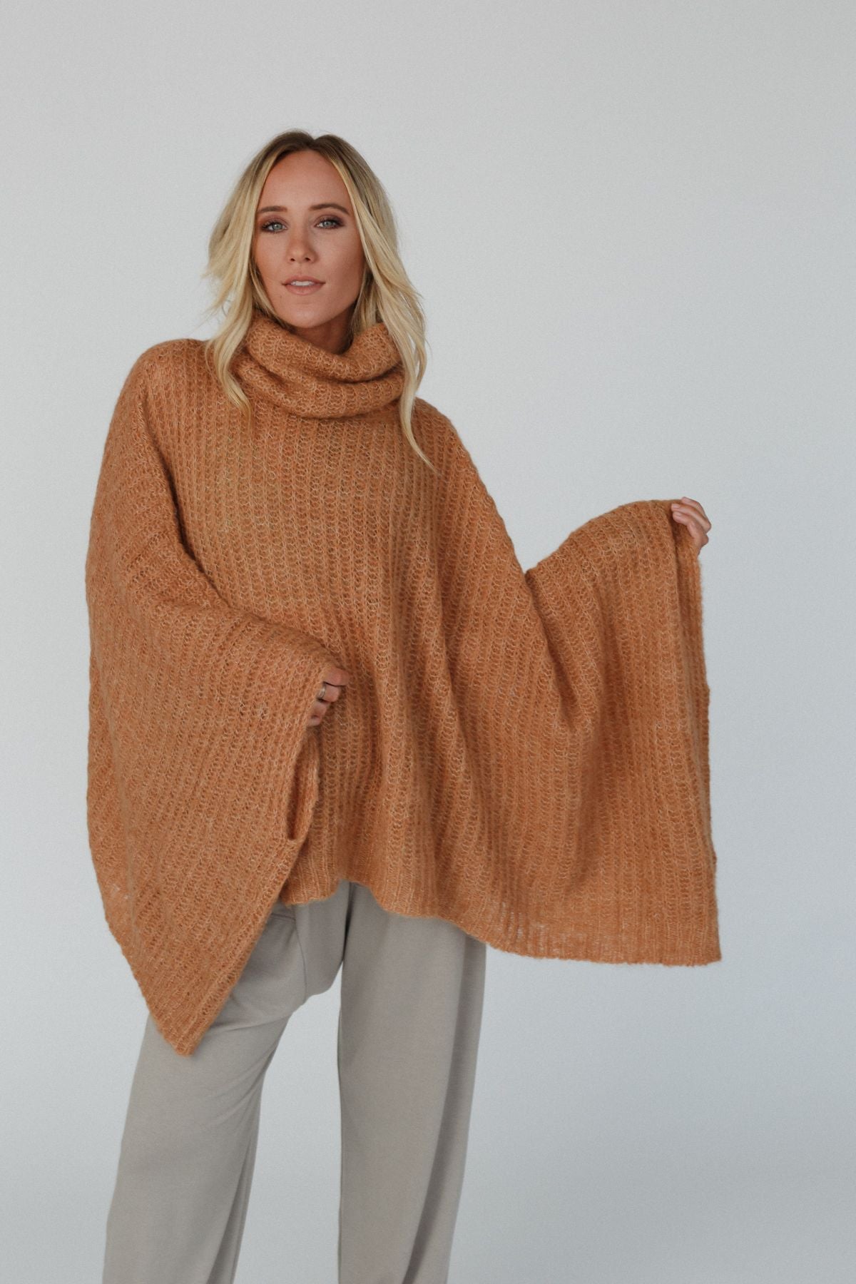 All My Thanks Turtleneck Poncho - Tan - Pre Order