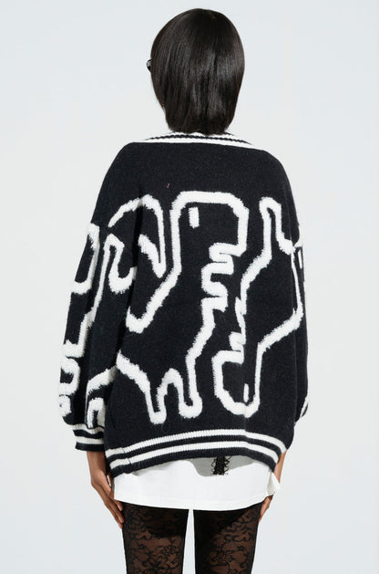 ABSTRACT LOVER OVERSIZED CARDIGAN IN BLACK WHITE