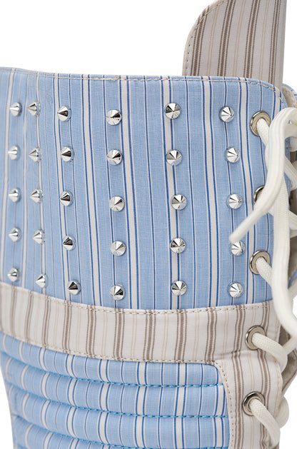 AKIRA GOLD ALBERTO BLUE STRIPE PATTERN GLADIATOR STILETTO