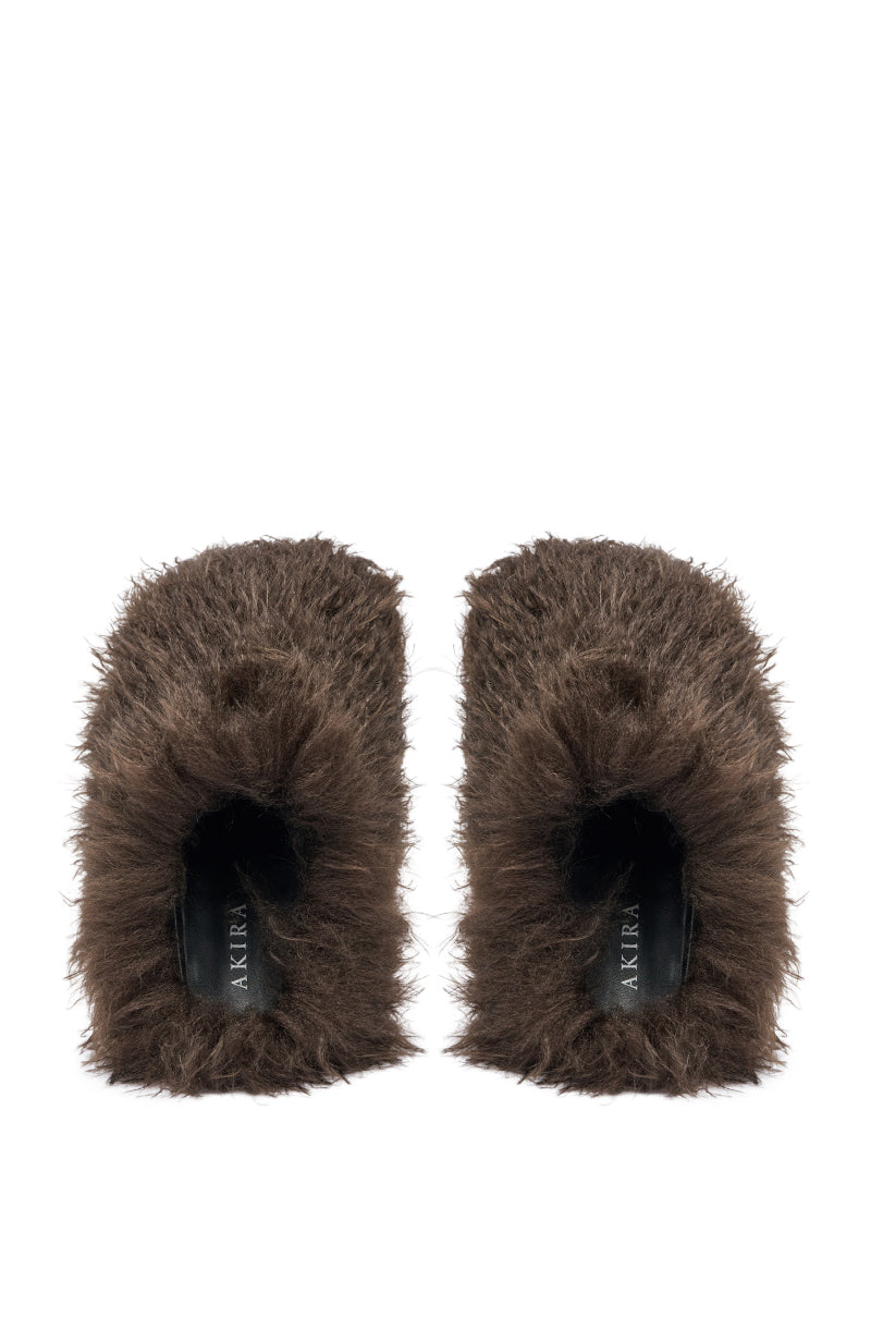 AKIRA ANGOL CHOCOLATE SHAGGY FLAT SLIPPER
