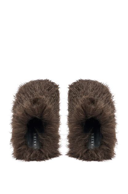 AKIRA ANGOL CHOCOLATE SHAGGY FLAT SLIPPER