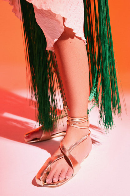 AKIRA AULORA GOLD FLAT SANDAL WITH PEEP TOE