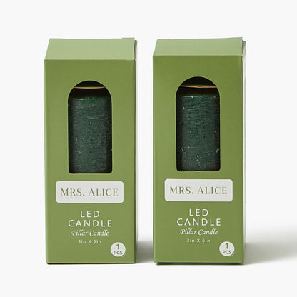 Forest Green LED Pillar Candles (Pair) - 15cm