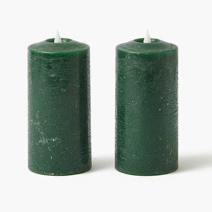 Forest Green LED Pillar Candles (Pair) - 15cm