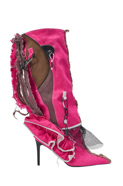 AKIRA GOLD COALESCE SPORTY MIXED MATERIAL STILETTO BOOT