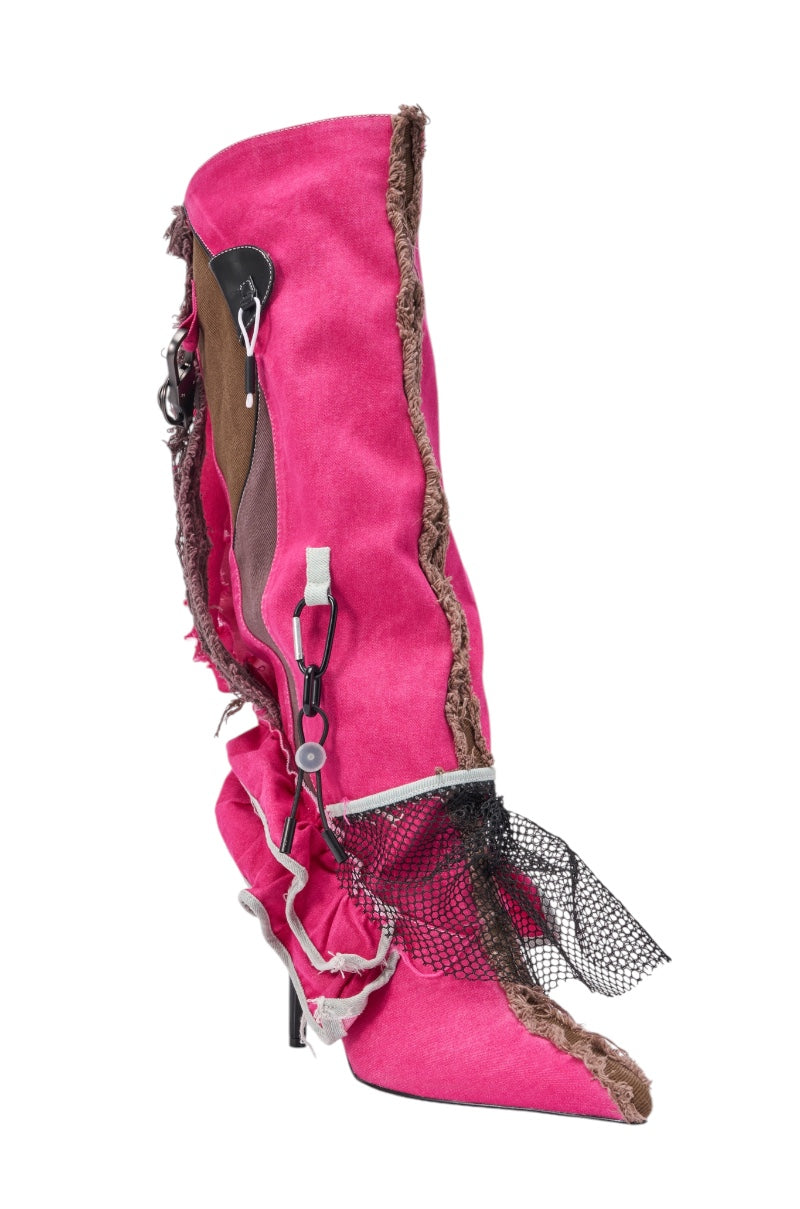 AKIRA GOLD COALESCE SPORTY MIXED MATERIAL STILETTO BOOT