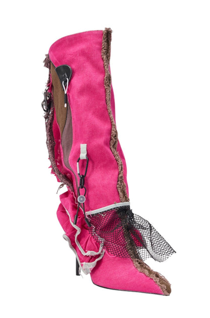 AKIRA GOLD COALESCE SPORTY MIXED MATERIAL STILETTO BOOT