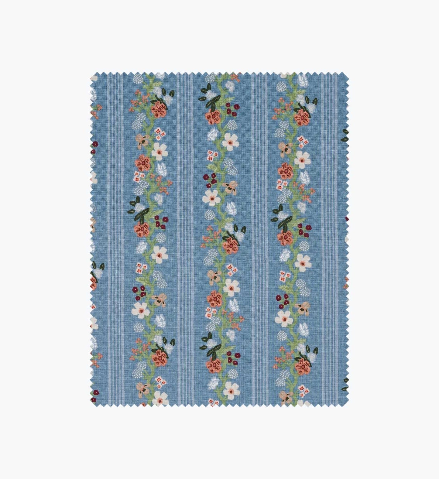 Floral Trellis Stripe Cotton Fabric - Slate