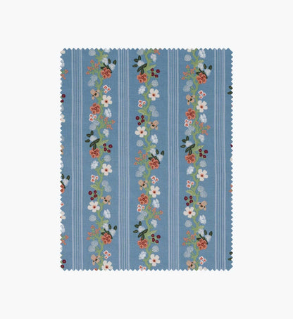 Floral Trellis Stripe Cotton Fabric - Slate