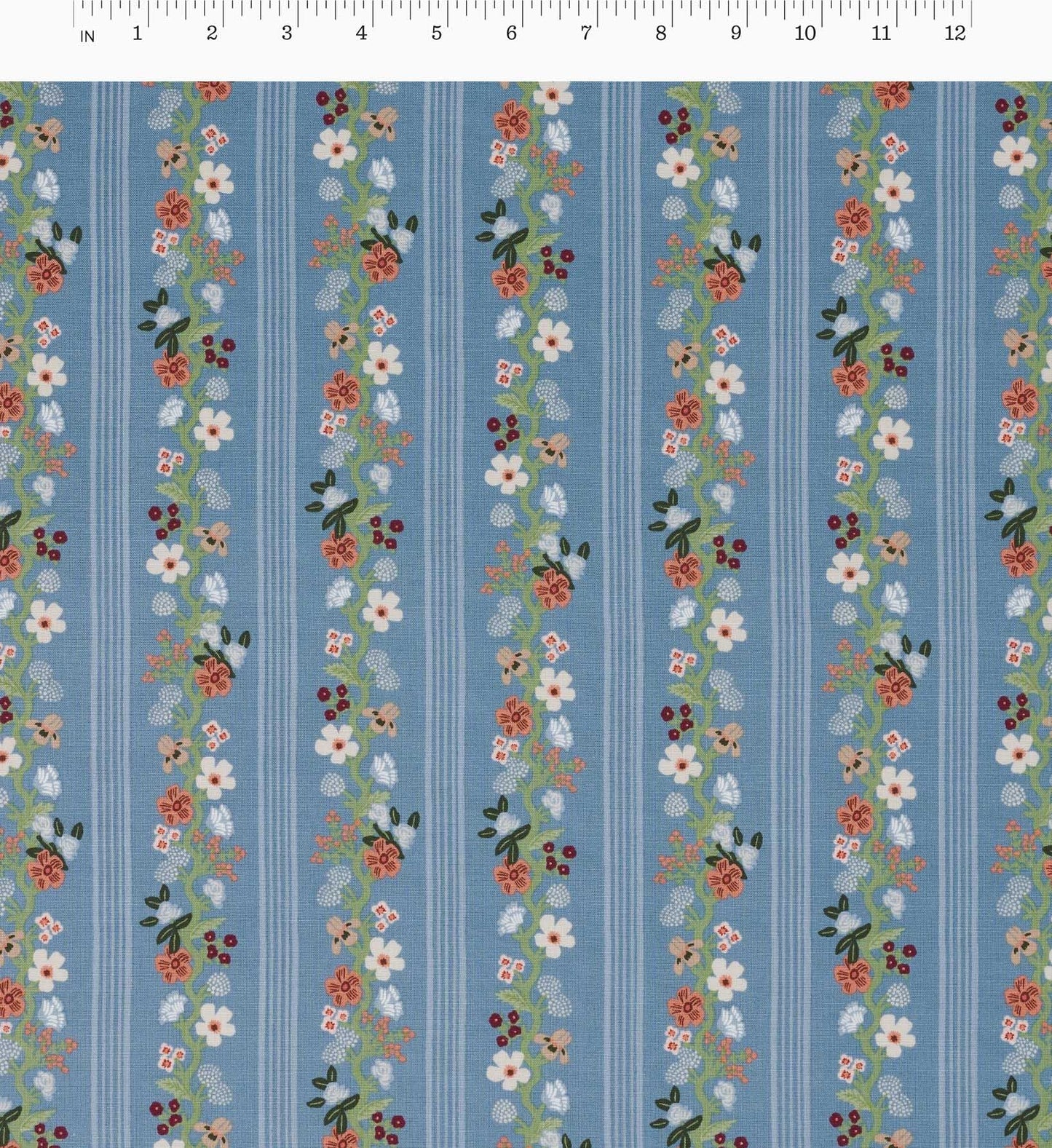 Floral Trellis Stripe Cotton Fabric - Slate