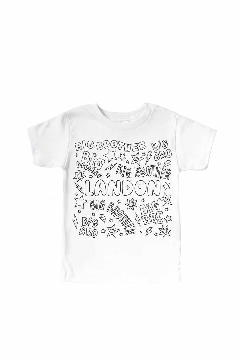 Colorable Big Bro Personalized Kids Graphic Tee | White