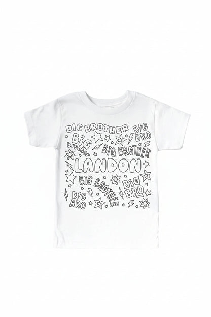 Colorable Big Bro Personalized Kids Graphic Tee | White