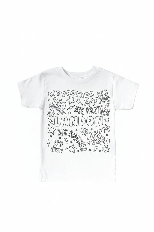 Colorable Big Bro Personalized Kids Graphic Tee | White