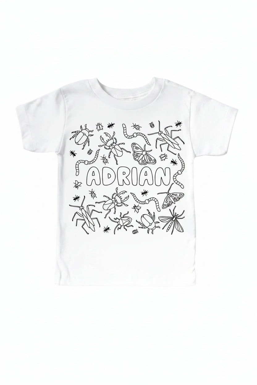 Colorable Doodle Bugs Personalized Kids Graphic Tee | White