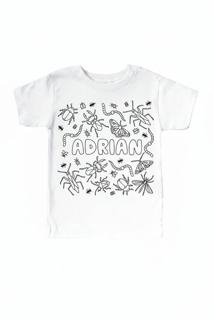 Colorable Doodle Bugs Personalized Kids Graphic Tee | White