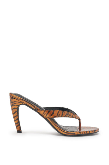 AKIRA GOLD DELYSE ORANGE TIGER PRINT PU SLIP ON STILETTO SANDAL
