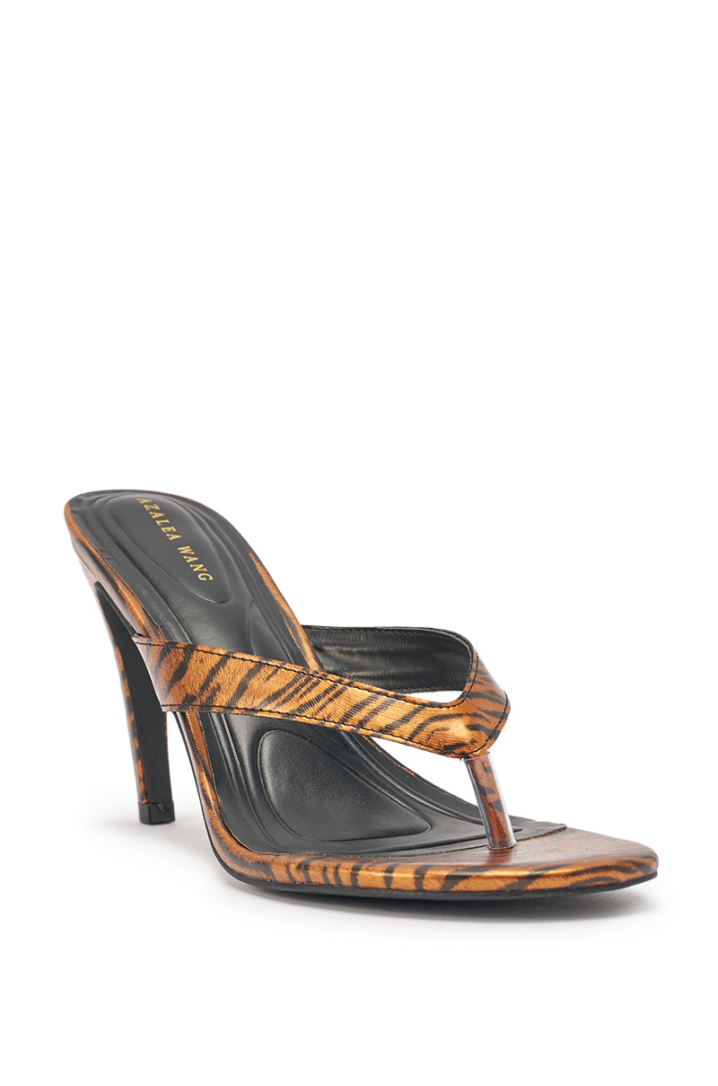 AKIRA GOLD DELYSE ORANGE TIGER PRINT PU SLIP ON STILETTO SANDAL