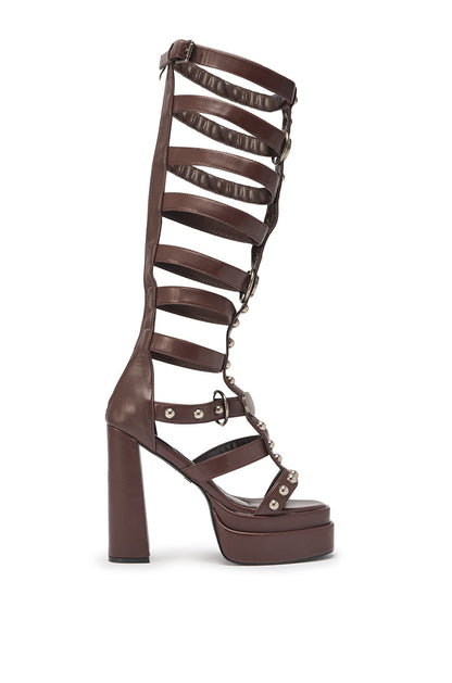 AKIRA GOLD EDIVA CHOCOLATE GLADIATOR CHUNKY SANDAL