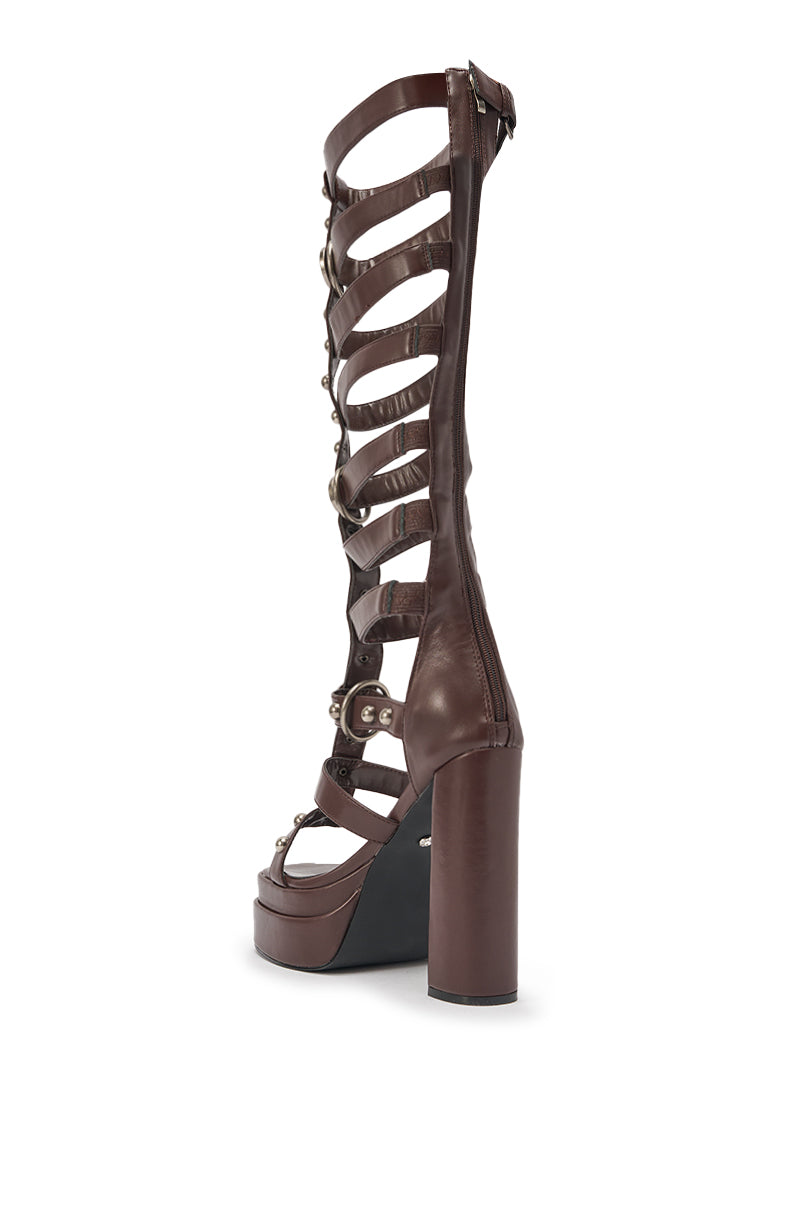 AKIRA GOLD EDIVA CHOCOLATE GLADIATOR CHUNKY SANDAL
