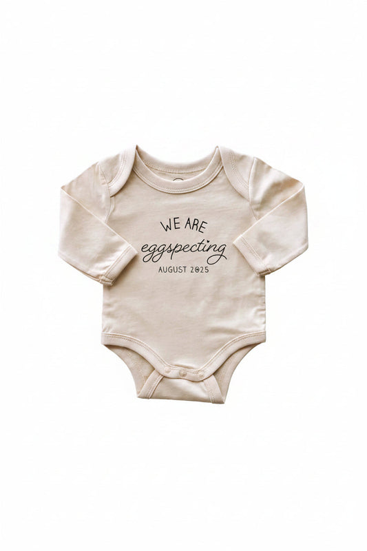 Personalized Eggspecting Long Sleeve Graphic Bodysuit | Natural