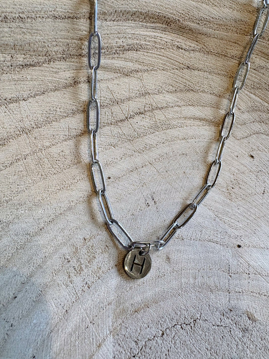 letter paperclip chain necklace - h