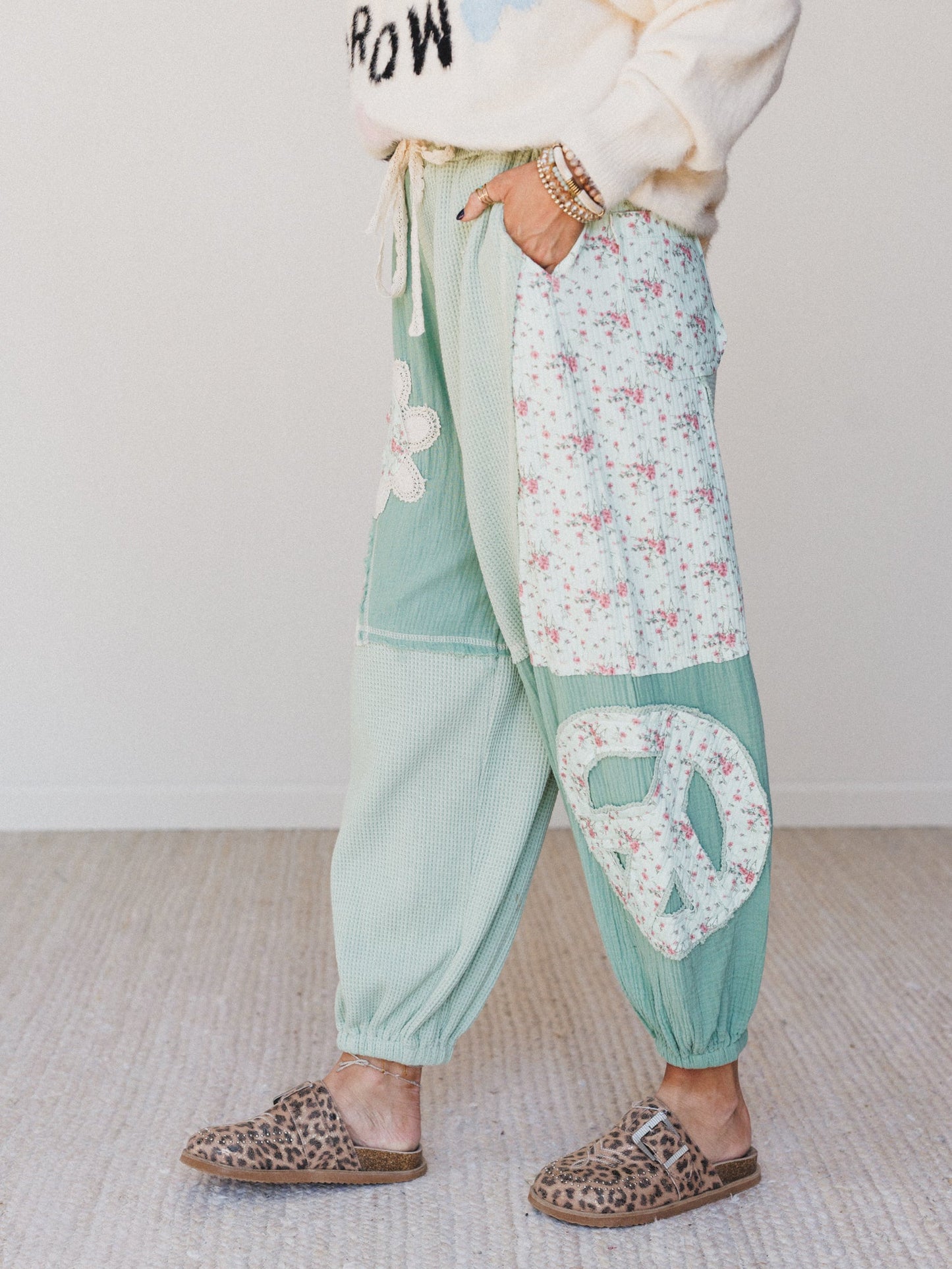 Cool Girl Patch Work Pants - Mint Green - Pre Order