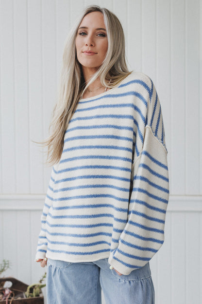All My Stripes Oversized Sweater - Blue - Pre Order