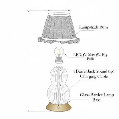 Glass Bardot Rechargeable Lamp with Olive Gingham Ruffle Shade (18cm)